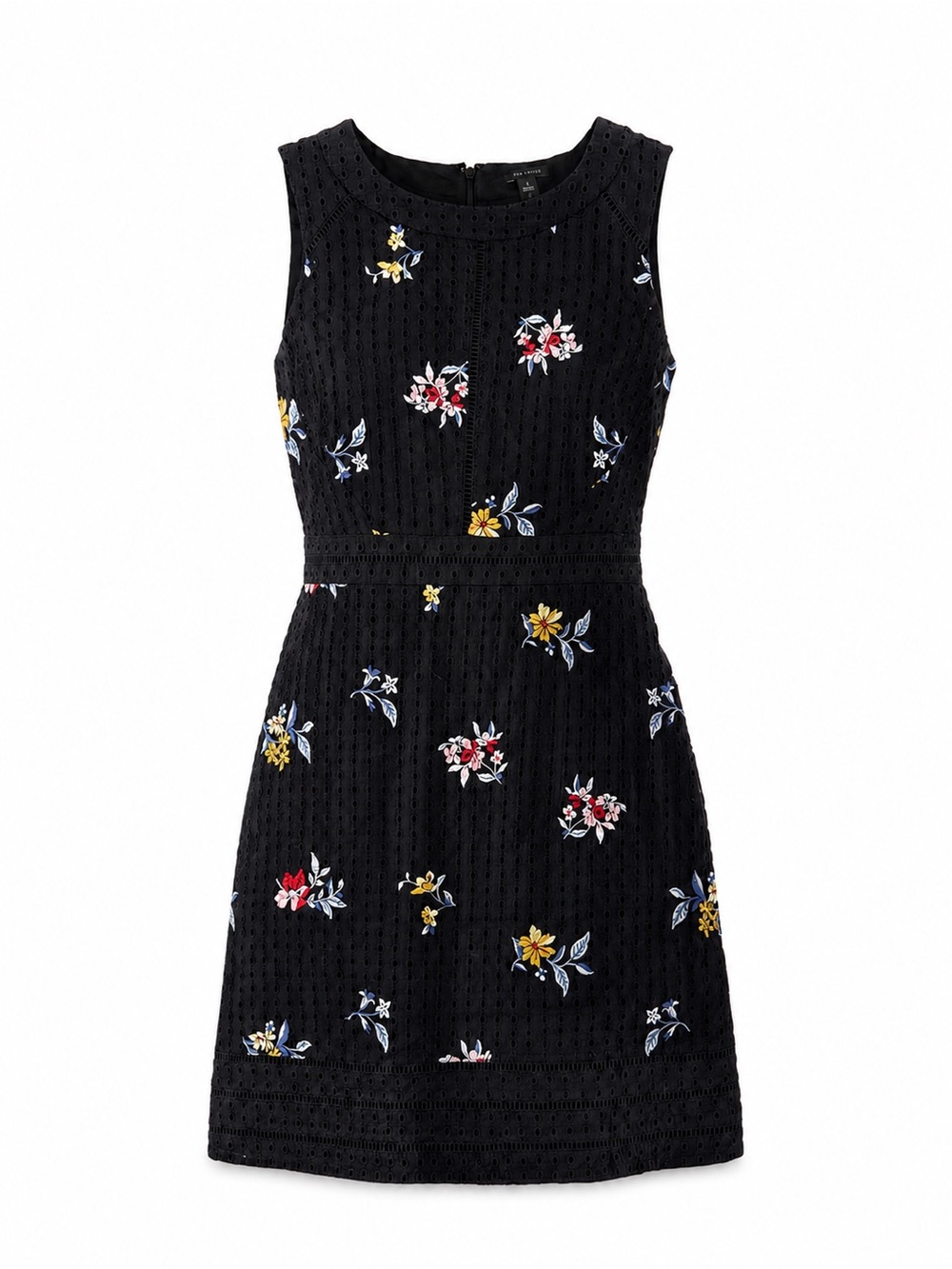 Ann Taylor Black Floral Embroidered Eyelet Sheath Dress